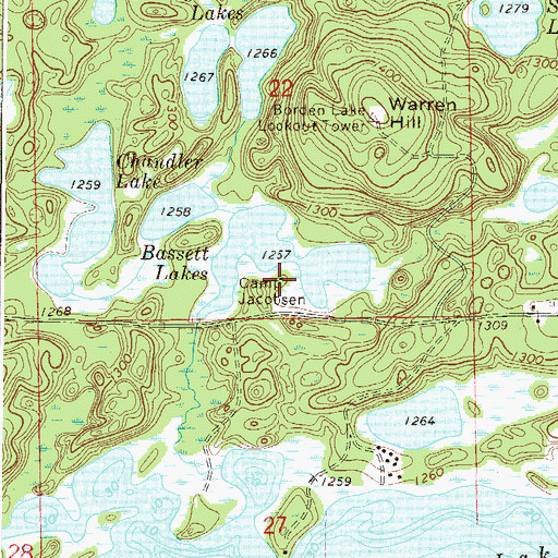 Topographic Map of Camp Jacobsen, MN