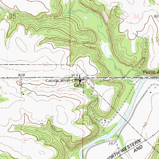Topographic Map of Cannon River Church, MN