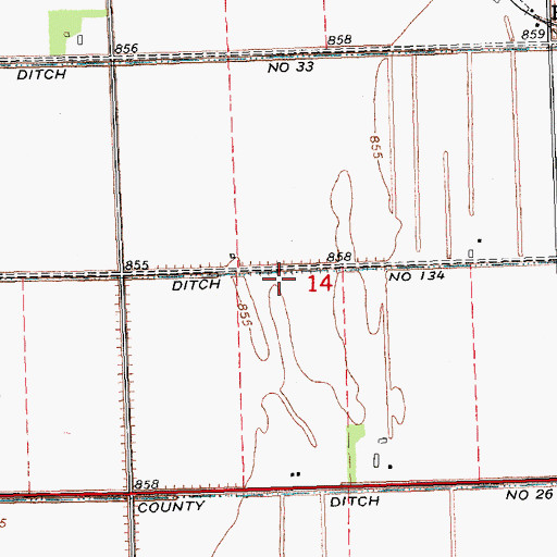 Topographic Map of County Ditch Number One Hundred Thirtyfour, MN