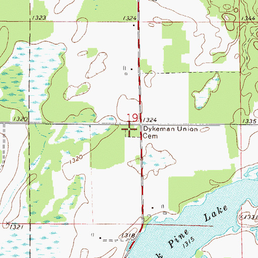 Topographic Map of Dykeman Union Cemetery, MN