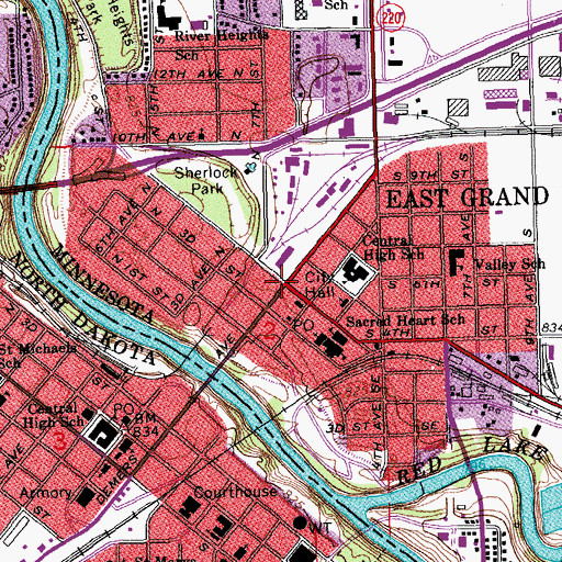 Topographic Map of East Grand Forks, MN