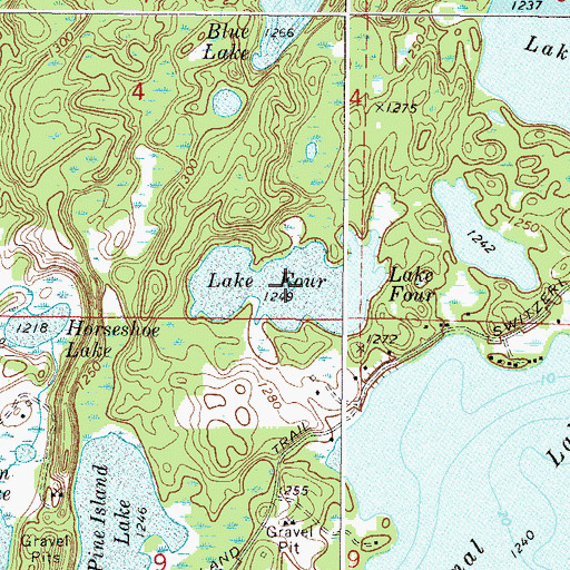 Topographic Map of Lake Four, MN
