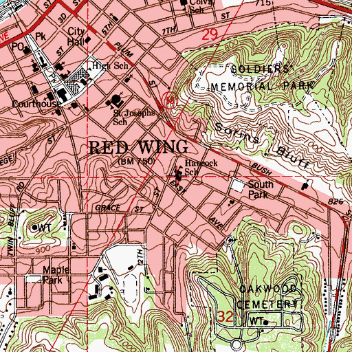 Topographic Map of Hancock School, MN