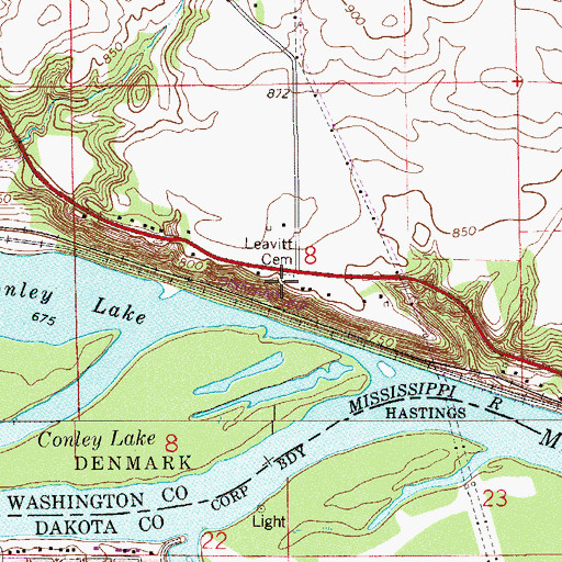 Topographic Map of Leavitt Cemetery, MN