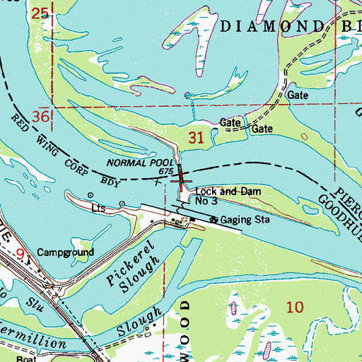 Topographic Map of Lock and Dam Number Three, MN