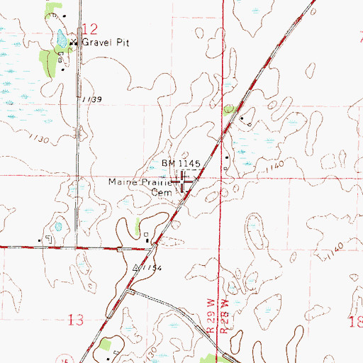 Topographic Map of Maine Prairie Cemetery, MN