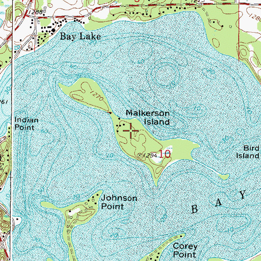 Topographic Map of Malkerson Island, MN