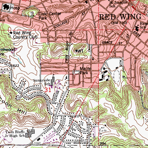 Topographic Map of Sunnyside/Roosevelt Park, MN