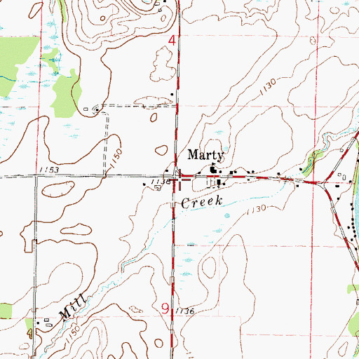 Topographic Map of Marty, MN