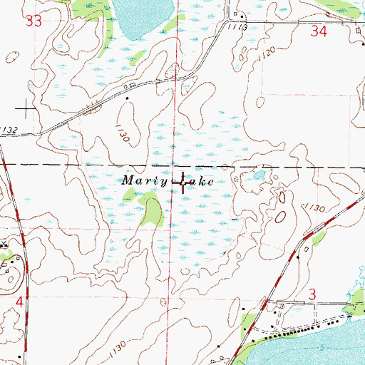 Topographic Map of Marty Lake, MN