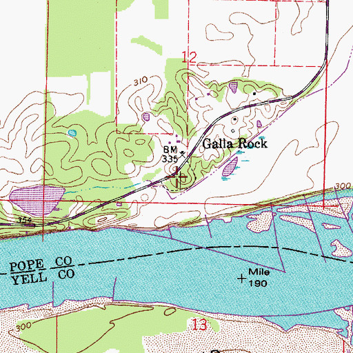 Topographic Map of Gally Rock Cemetery, AR