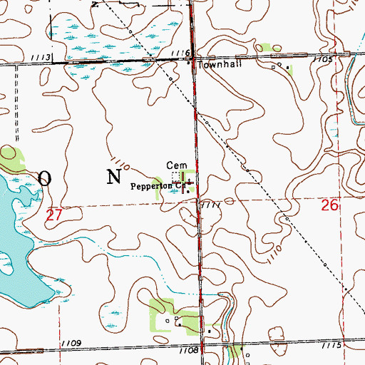 Topographic Map of Pepperton Church, MN