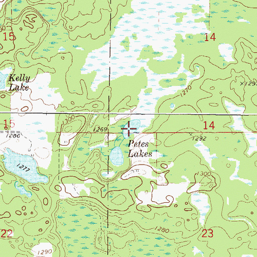 Topographic Map of Petes Lakes, MN