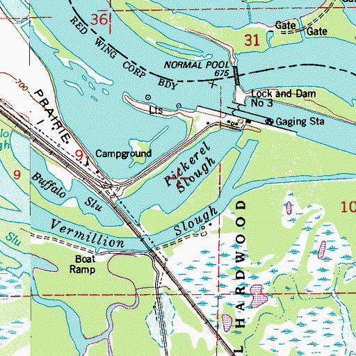 Topographic Map of Pickerel Slough, MN