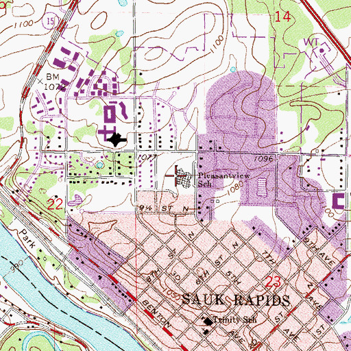 Topographic Map of Pleasantview School, MN