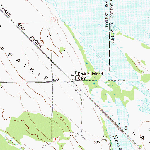 Topographic Map of Prairie Island Cemetery, MN