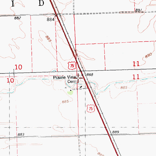 Topographic Map of Prairie View Cemetery, MN