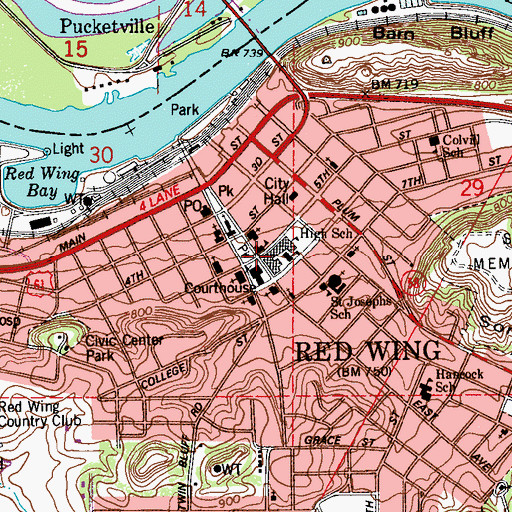 Topographic Map of Red Wing, MN