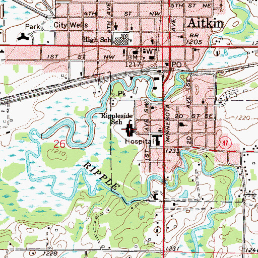Topographic Map of Rippleside School, MN