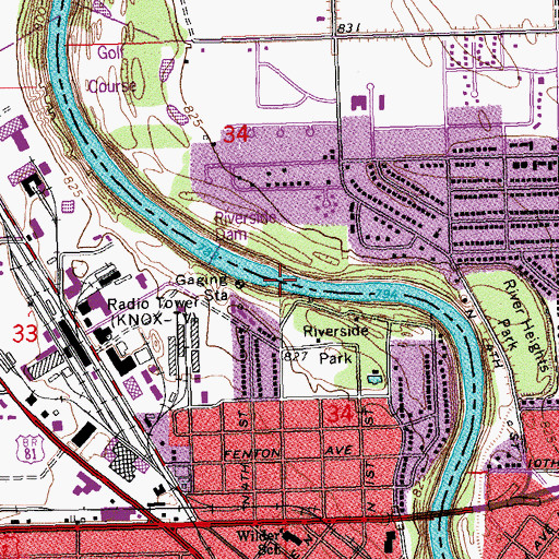 Topographic Map of Riverside Dam, MN