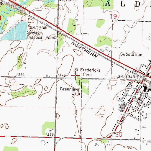 Topographic Map of Saint Frederick's Cemetery, MN