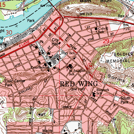 Topographic Map of Saint Josephs School, MN
