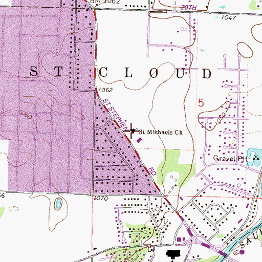 Topographic Map of Saint Michaels Church, MN