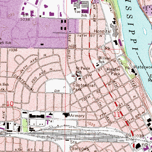 Topographic Map of Saint Pauls School, MN