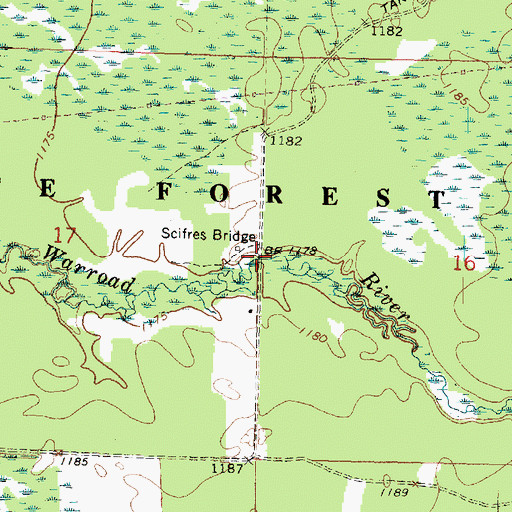 Topographic Map of Scifres Bridge, MN