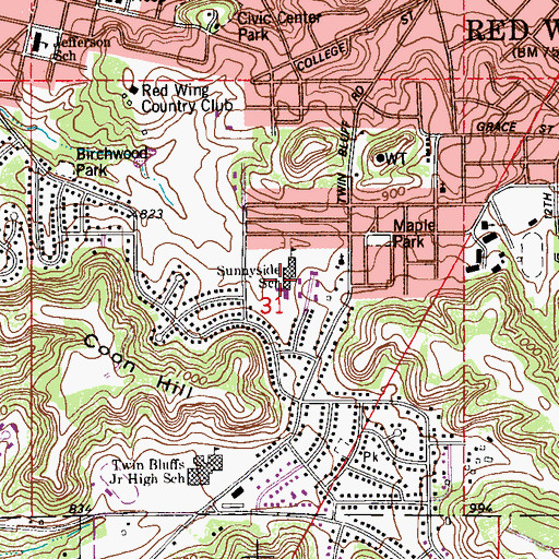 Topographic Map of Sunnyside Elementary School, MN
