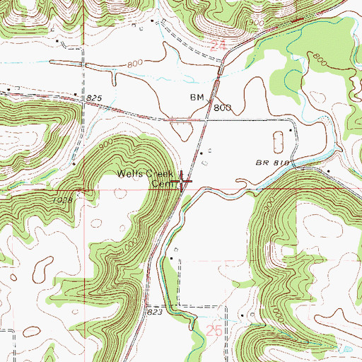 Topographic Map of Wells Creek Cemetery, MN