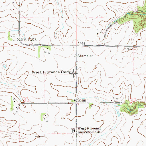 Topographic Map of West Florence Cemetery, MN