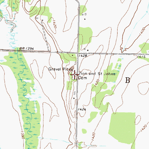 Topographic Map of Zion and Saint Johns Cemetery, MN