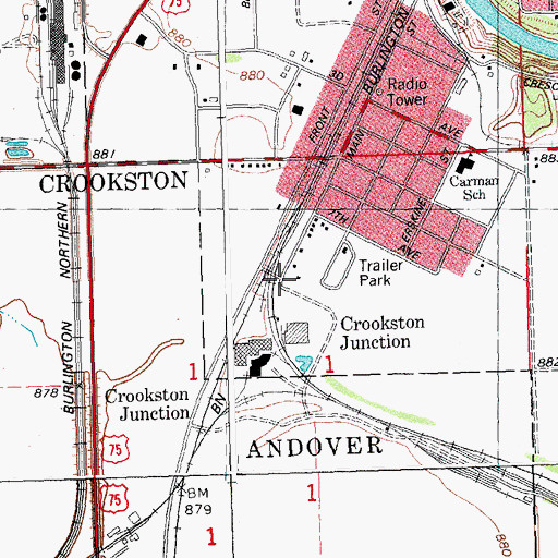 Topographic Map of Crookston Junction, MN