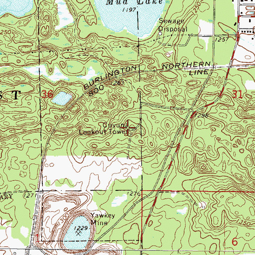 Topographic Map of Cuyuna Lookout Tower, MN