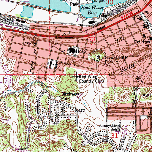Topographic Map of Red Wing Country Club, MN