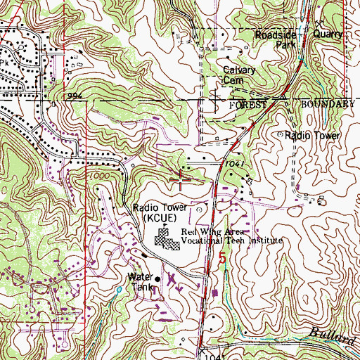 Topographic Map of KCUE-AM (Red Wing), MN