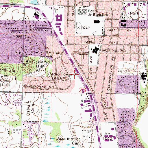 Topographic Map of KCLD-FM (Saint Cloud), MN
