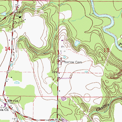 Topographic Map of Barlow Cemetery, MS