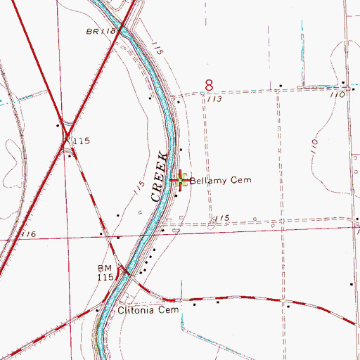 Topographic Map of Bellamy Cemetery, MS