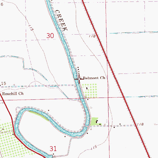 Topographic Map of Belmont Church, MS