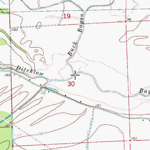 Topographic Map of Buck Bayou, MS