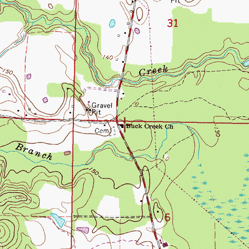 Topographic Map of Buck Creek Church, MS
