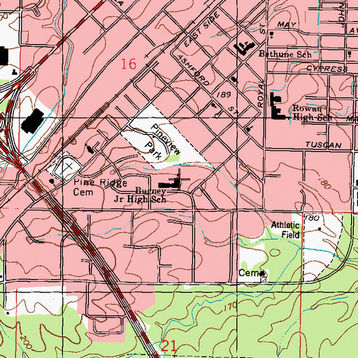 Topographic Map of Burney Junior High School, MS