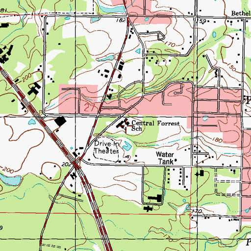 Topographic Map of Central Forrest School, MS