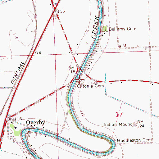 Topographic Map of Clitonia Cemetery, MS