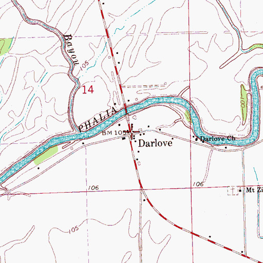 Topographic Map of Darlove, MS