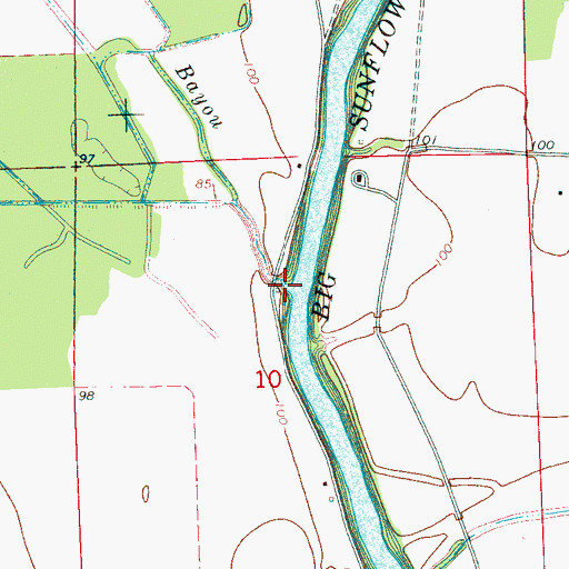 Topographic Map of De Viney Bayou, MS