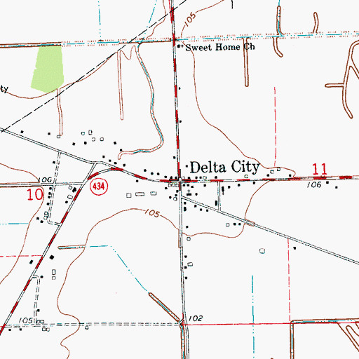Topographic Map of Delta City, MS