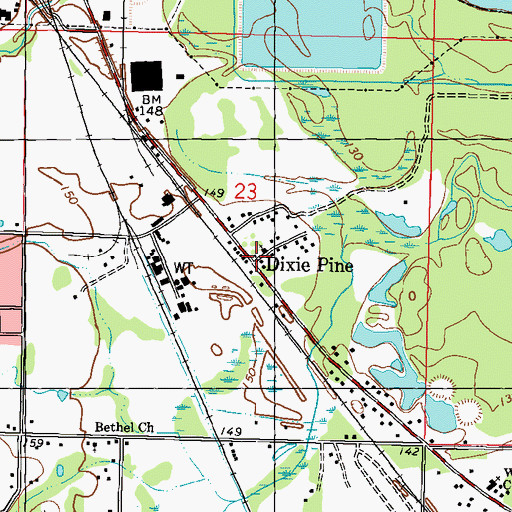 Topographic Map of Dixie Pine, MS